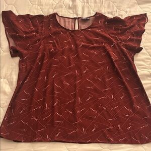 ModCloth Women's Burgundy Top with Scissors Pattern